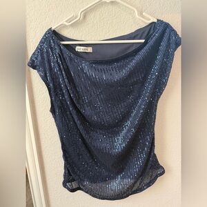 Grace Karin Sparkling Navy Sequin Blouse